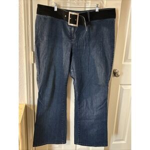 VTG Y2K No Boundaries Flare Juniors Sz 23‎ Jean Blue W/Faux Suede Belted Front